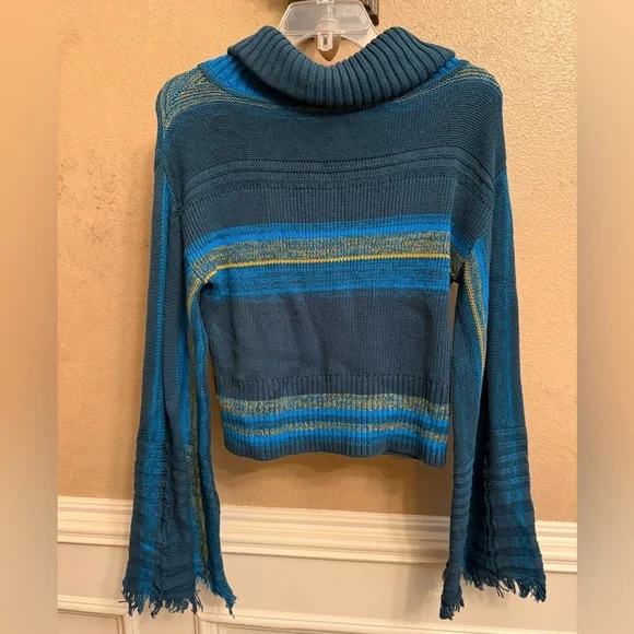 Free People Blue and Yellow Striped Turtleneck Sweater - Picture 2 of 8